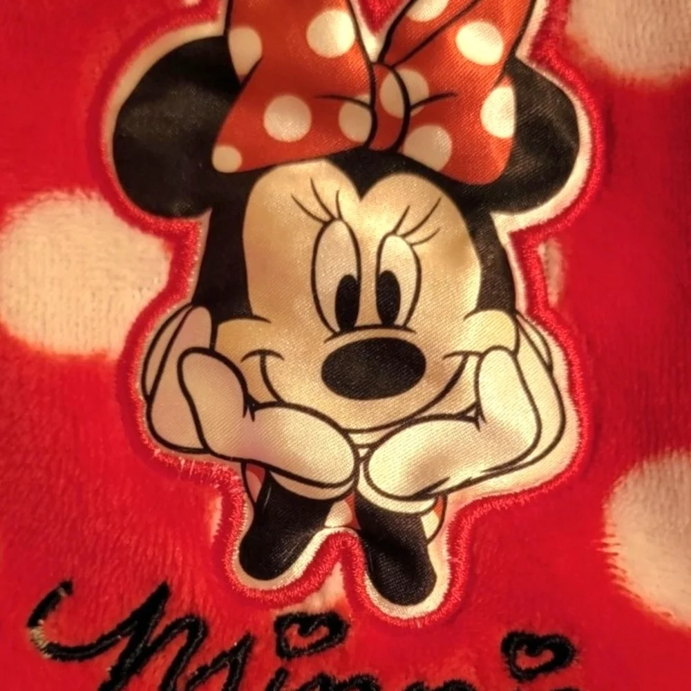 Disney Minnie Mouse Girls Fleece Robe Red White Poka Dots 4T/5T Bath Beach Pool